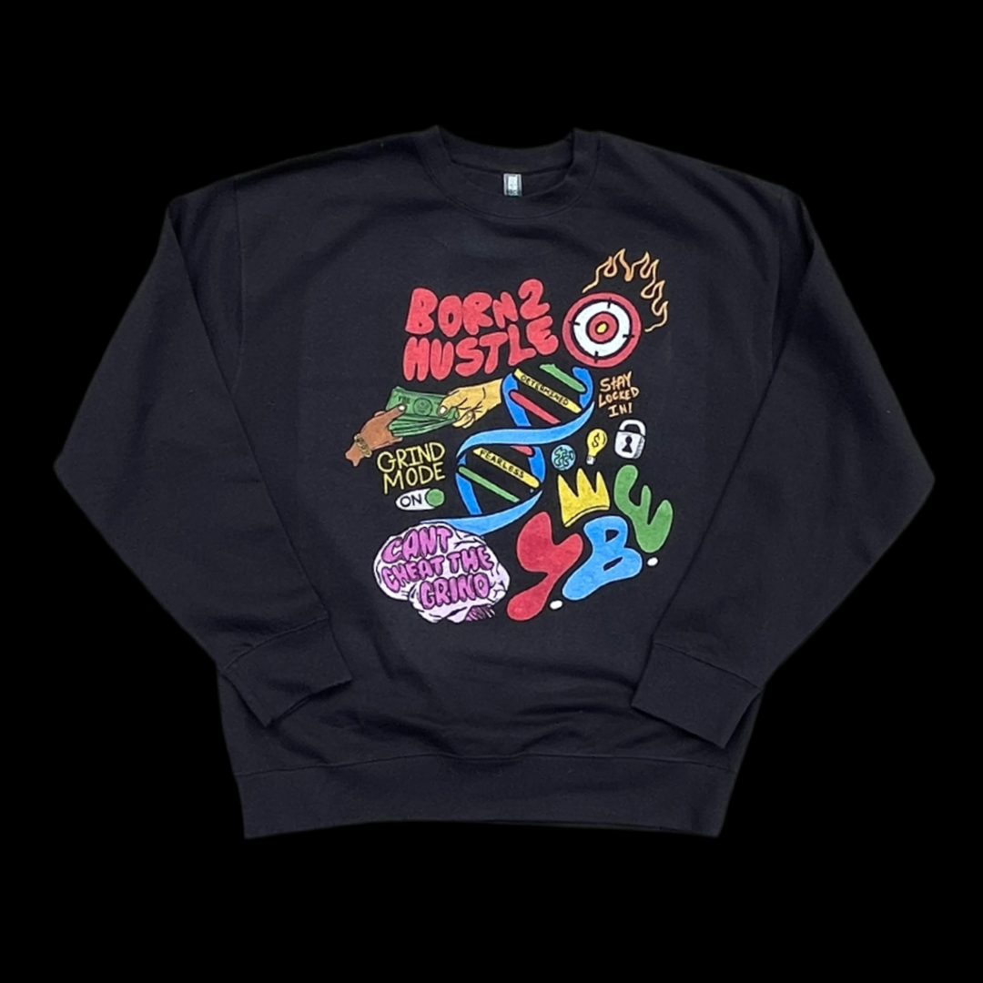 Born 2 Hustle - Black Crew Neck